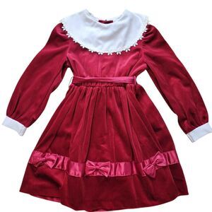 Vintage Girls Size 5 Bonnie Jean Red Velvet Dress READ DESCRIPTION